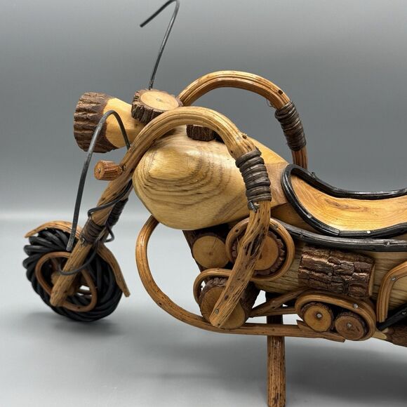 Vtg Wooden Motorcycle Chopper Folk Art Tamarind Wood Vines Woodsy Decor 15" L - Picture 7 of 16